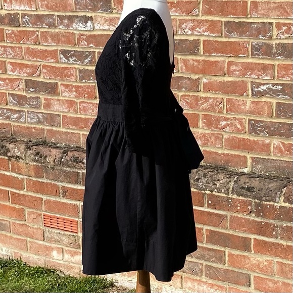 Topshop Black Lace Dress Size 12 Waist Tie Back Crop Sleeves Skater - Picture 10 of 11